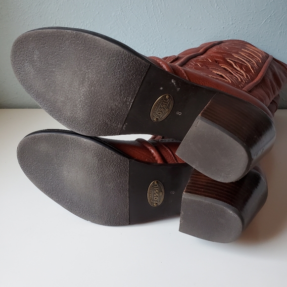 Vintage Fossil Brand 70's Style Boho Genuine Leather Boots Western Festival 8 - Picture 2 of 13